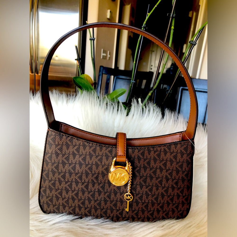 Michael Kors Lira small Zip Pouchette Shoulder Bag Brown